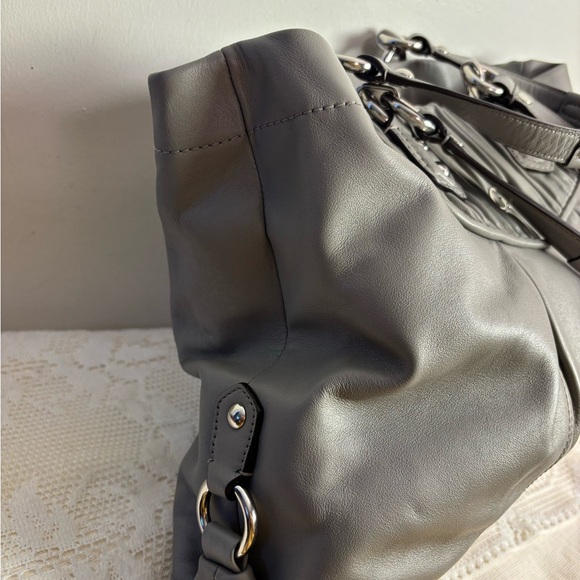 Coach Ashley Grey Leather Tote w/ Ruched Detailing - Picture 6 of 12